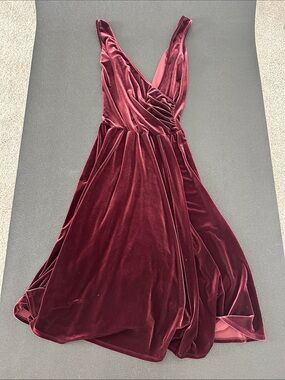 Sleeveless Velvet Midi Wrap Dress in Wine